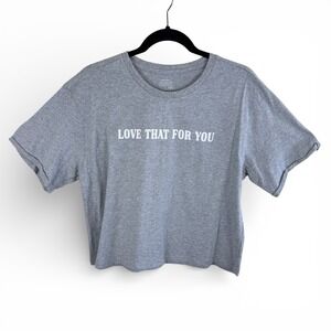 Organic Collective Grey Love That For You Cropped Graphic Tee Shirt Womens Large
